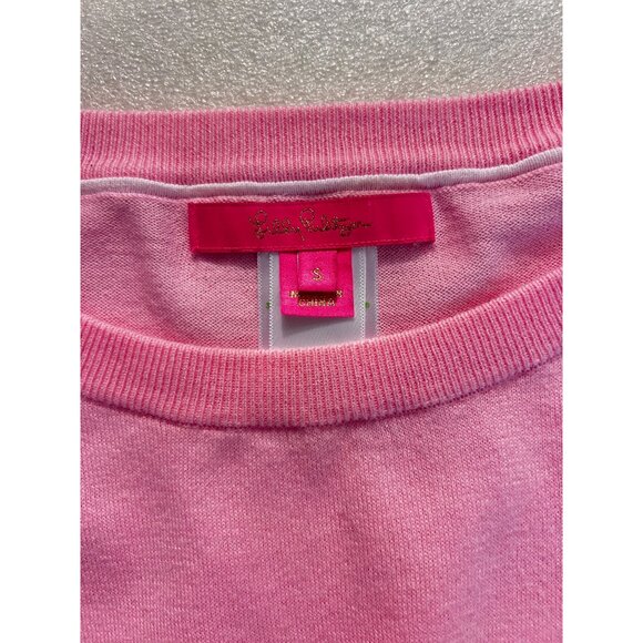 Lilly Pulitzer Pink Coolmax Damara Sweater White Crochet Tassels Top Small - Picture 6 of 7